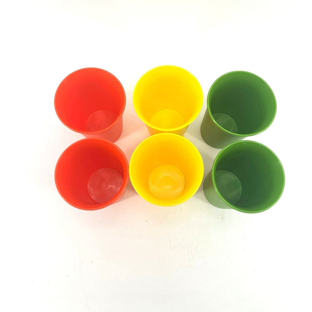 Vtg Tupperware Primary Colors Plastic Tumblers Cups Set of 6 Orange Yellow Green - Picture 2 of 5